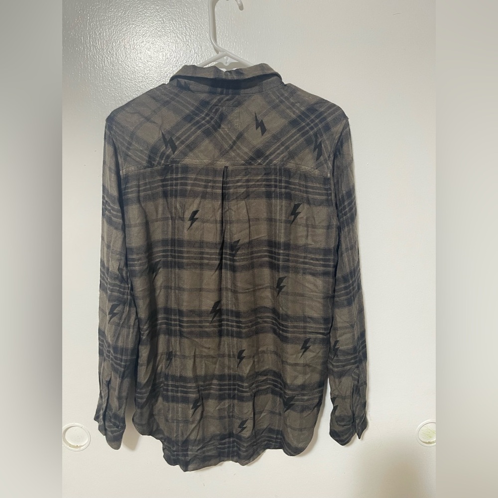 Rails hunter green black olive jet plaid lightning bolts flannel size S - Picture 4 of 5